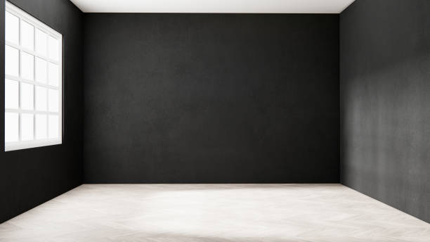 istock Empty luxury room interior with black wall on wooden floor. 3D rendering 2203925867