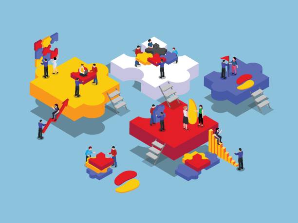Teamwork and Business Strategy â Collaboration and Problem Solving 3d flat vector illustrations Teamwork and Business Strategy â Collaboration and Problem Solving 3d flat vector illustrations organizational structure stock illustrations