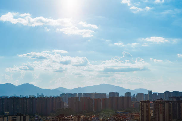 Fuzhou CBD, Blue Sky and White Clouds