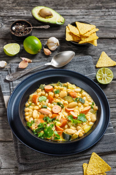 istock white bean chickpea chili with sausages, zucchini 2203961484
