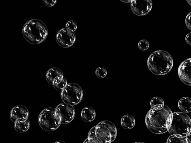 Colorful multicolored bubbles irregular shape. Iridescent modulations of soap film on a black background. Studio shot