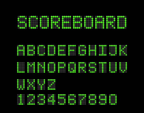 Vector scoreboard font. Numbers and letters collection for sport games or airport.