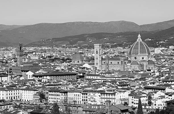 istock Panoramic view of Florence ITALY with monuments and rooftops with a vintage Black and white toned effect 2203964504