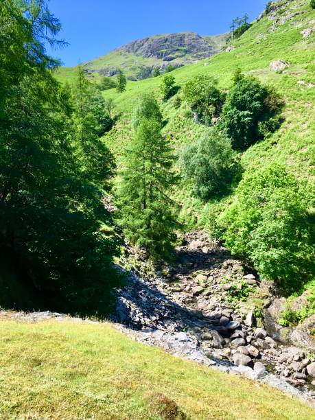 istock Rocky stream cutting through green hills 2203971788