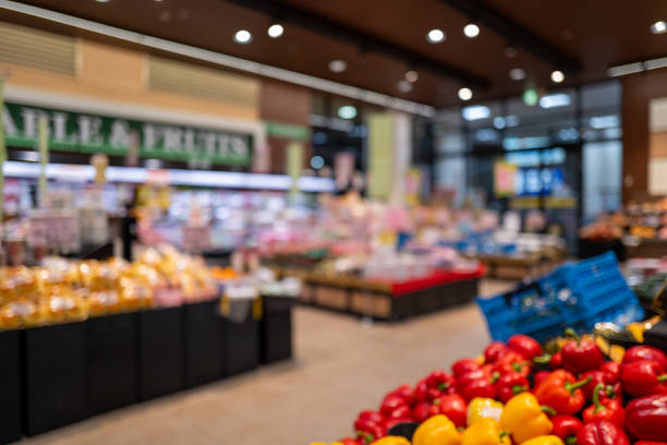 istock Everyday Scenery - Supermarket Shelves Captured in Soft Focus 2203972852
