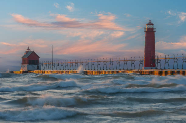 istock Grand Haven Lighthouse Near Sunset Windy Day 2203977193