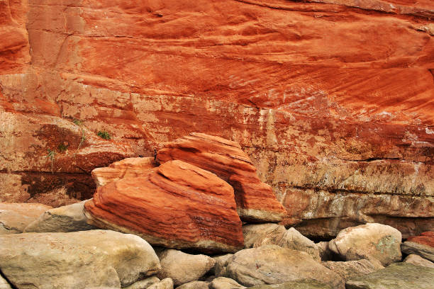 Red Rock as a background - Orcombe, East Devon coast, Exmouth, England, UNESCO World Heritage Site Jurassic Coastline, United Kingdom