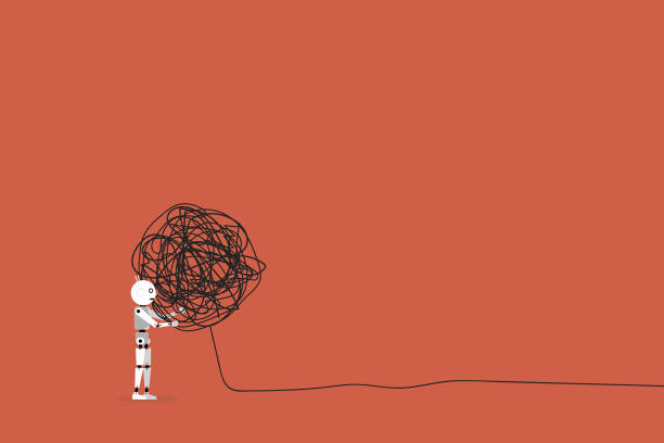 istock Robotic carrying chaos stress ball. concept of depression, stress and pressure 2203979488