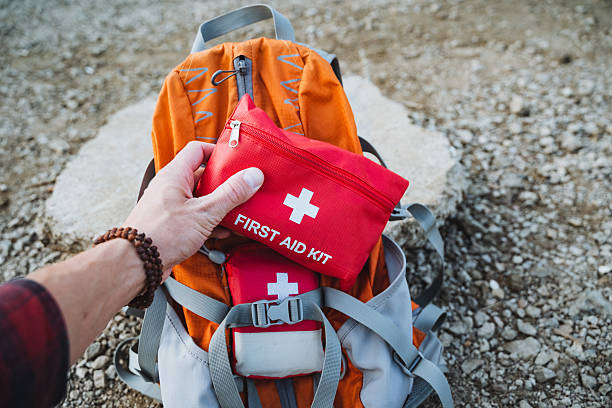 istock An Essential First Aid Kit, designed specifically for Outdoor Adventures, conveniently stored in a vibrant, eyecatching backpack 2203985256