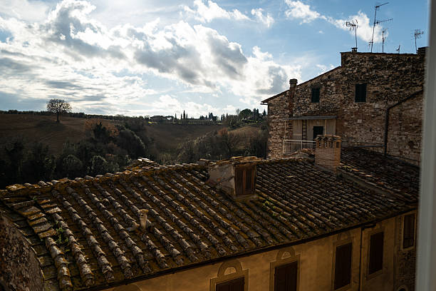 Montepulciano city streets stock photo. Beautiful Tuscan architecture.