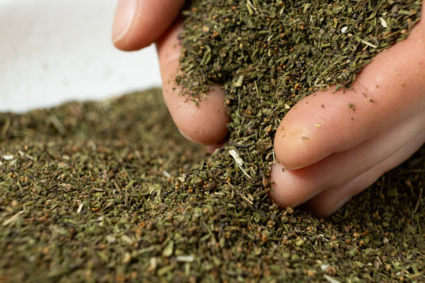 istock Hands pour dry crushed savory seasoning 2203987294
