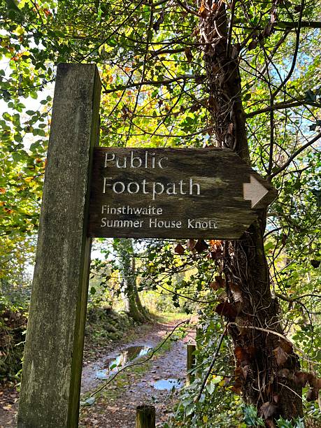 istock Wooden public footpath sign surrounded by lush greenery 2203993215