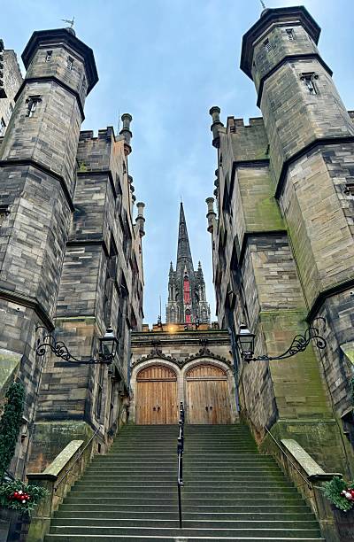 istock Majestic medieval architecture with tall spires and symmetrical stone towers 2203993632