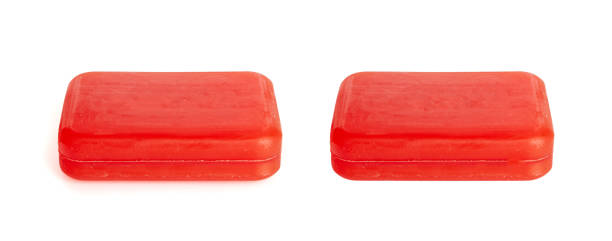 istock Red Soap Bar Isolated, Body Care Cosmetic, Fruit Soapy Detergent, Solid Shampoo, Glycerin Soap 2203995210