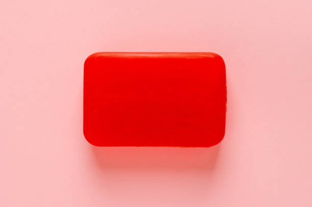 istock Red Soap Bar Isolated, Body Care Cosmetic, Fruit Soapy Detergent, Solid Shampoo, Glycerin Soap 2203995234
