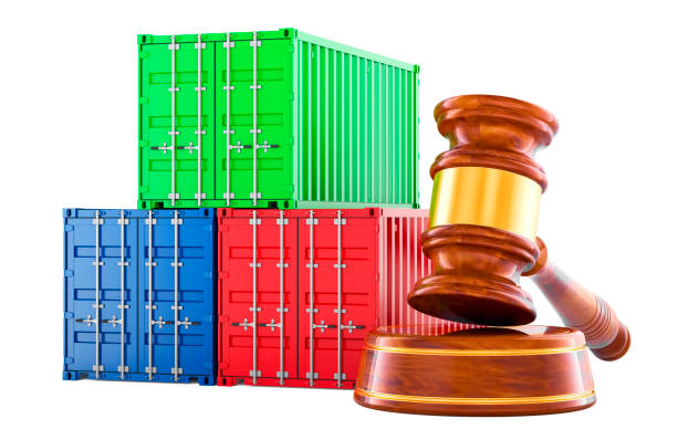 istock Wooden Gavel with Cargo Containers. 3D rendering 2203997069