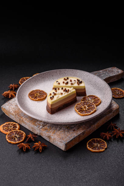 istock Sweet round tart three chocolates 2203999552