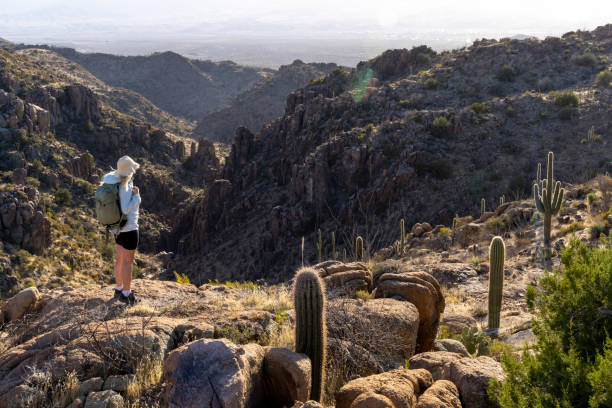 istock Woman hiker explores desert landscape 2204002375