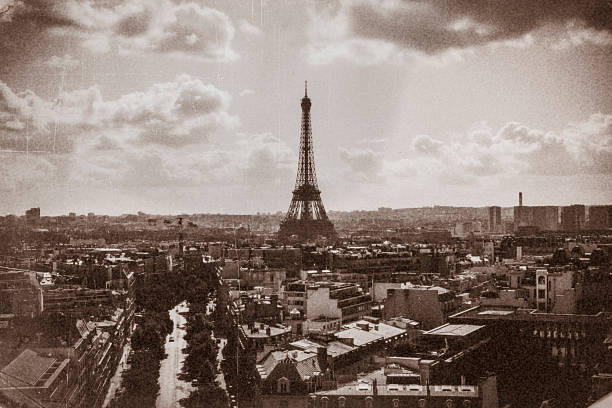 istock Europe, Paris. Eiffel tower in territorial city view.  Digitally simulated vintage image. 2204014154