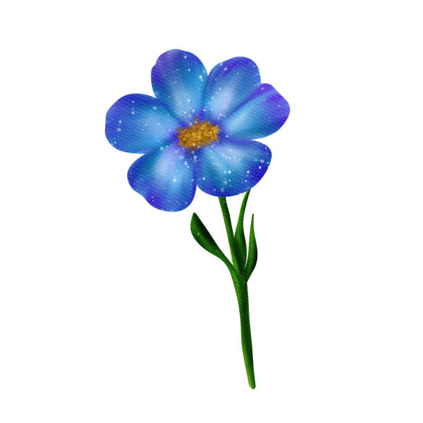 istock Wonderful blue and violet liverwort flower. Watercolor digital illustration 2204015778