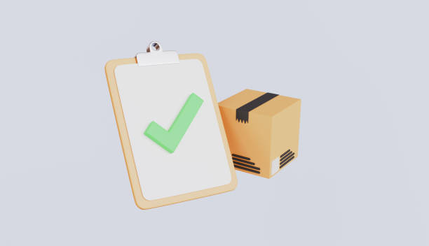 istock Cardboard box and clipboard with tick, Shipment checklist, Confirmed order delivery concept 2204040990