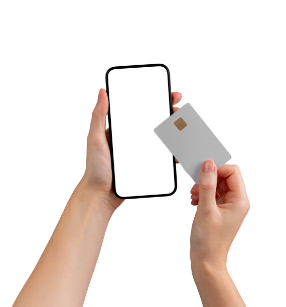 istock Female hand holding a blank smartphone, ideal for showcasing payment methods, mobile apps, and 2204041301