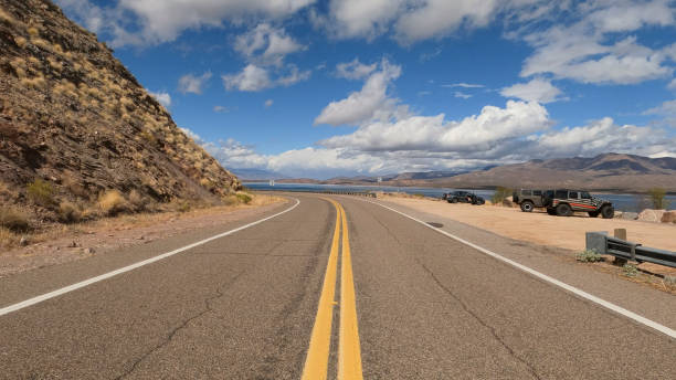 istock View down highway in desert landscape 2204043913