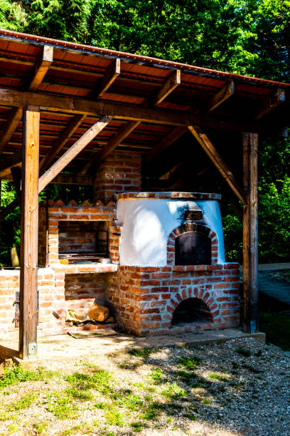 Hearth with burning firewood