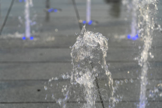 Fountain Water Texture Background, Falling Fresh Fountain Jets, Waterfall Splash Pattern, Summer Park Waterfalls Motion, Artificial Park Stream, Hot in City Concept, Fountain Water Texture Background