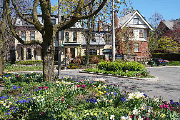 istock Residential garden with spring flowers 2204053271