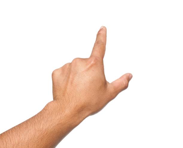 istock Men's hands making gestures like  I'm pointing at something.  or touch the phone screen  Isolated on white background. 2204057841