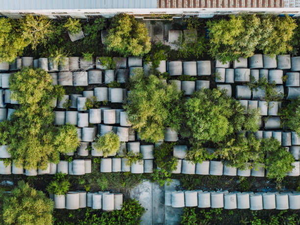 istock Aerial View of Cement Drainage Pipes, Construction materials 2204062810