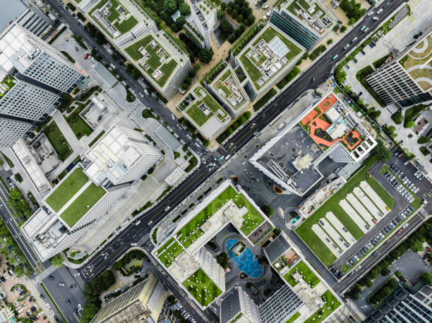 istock Aerial View of Green Rooftops 2204062828