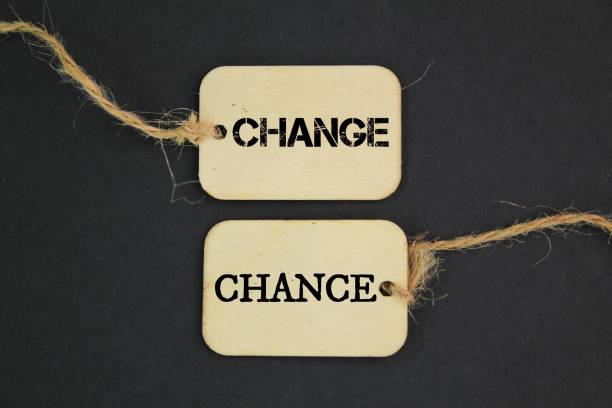 istock wooden tag with the two words change and chance. 2204064437