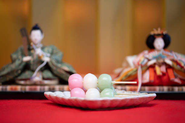 Japanese Hina dolls and dumplings