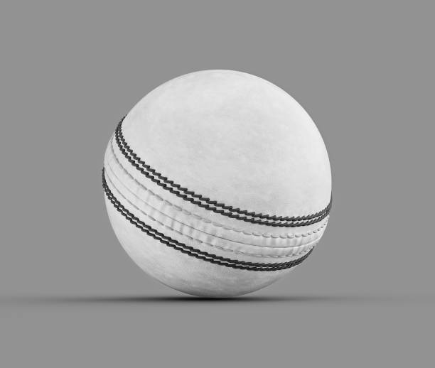 istock 3D White Leather Stitched ODI One Day International Cricket Ball On Grey Background 3D Illustration 2204070472