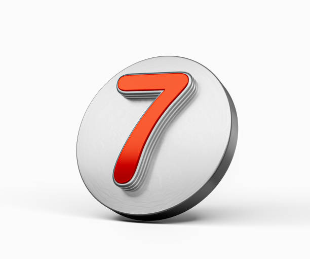 istock Vibrant Red Number Seven 7 On A Metallic Silver Disc Icon On White Background 3D Illustration 2204070605