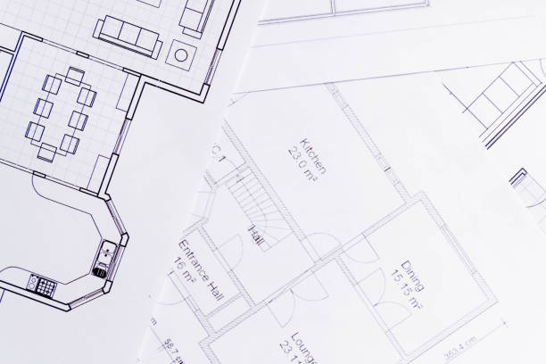 istock Construction background. House plan on table texture. Working drawings of a house project design. 2204071576