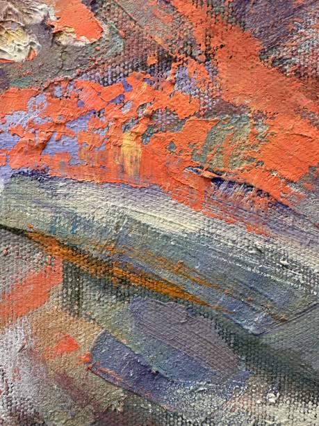 istock Textured abstract painting with orange, gray, and green brushstrokes that create depth and dynamics. 2204072490