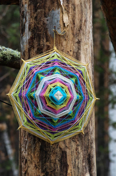 istock A mandala made of threads on a pillar. 2204076601