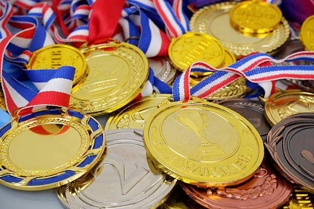 istock Different gold, silver and bronze medals 2204076835