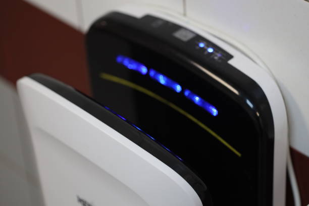 istock A black and white air purifier with blue lights, ideal for home or office use 2204080931