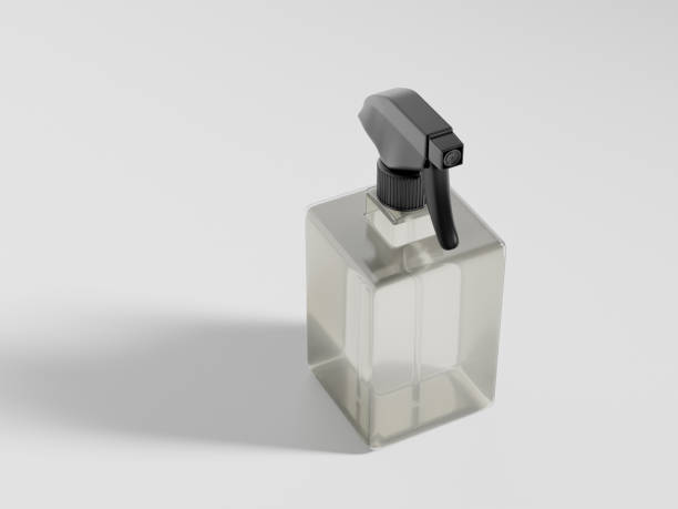 istock square trigger spray bottle, clear PET plastic sprayer packaging, translucent 500 ml foggy bottle, cubic-shape atomizer bottle mockup, regtangular liquid chemical container with sprayer head 2204086363