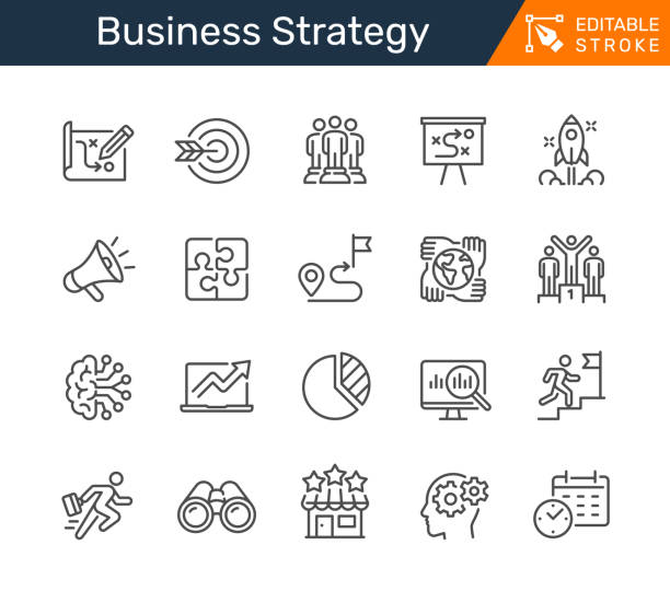 stockillustraties, clipart, cartoons en iconen met business strategy thin line icons. editable stroke. pixel perfect. - verwachting