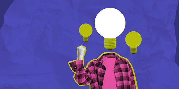 istock Surreal creative concept of a headless person with lightbulbs. 2204095549
