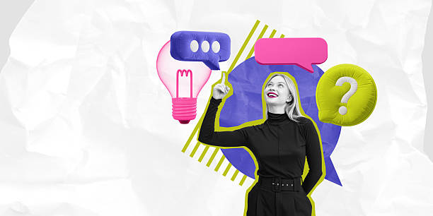 istock Woman pointing at thought bubbles with lightbulb and question ma 2204096120