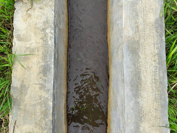 High Angle View of Outdoor Metal Pipeline with Pipe Supports