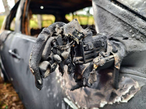 istock Charred remnants of a vehicle interior left behind after a devastating fire incident 2204104970