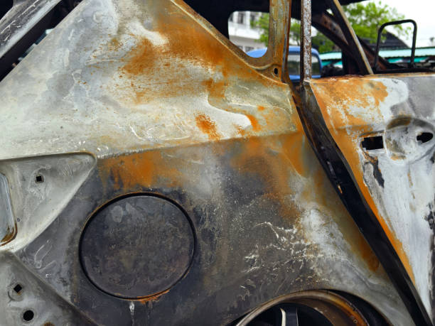 istock Charred remnants of a vehicle interior left behind after a devastating fire incident 2204107403