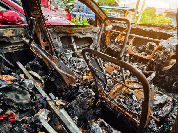 istock Charred remnants of a vehicle interior left behind after a devastating fire incident 2204108068